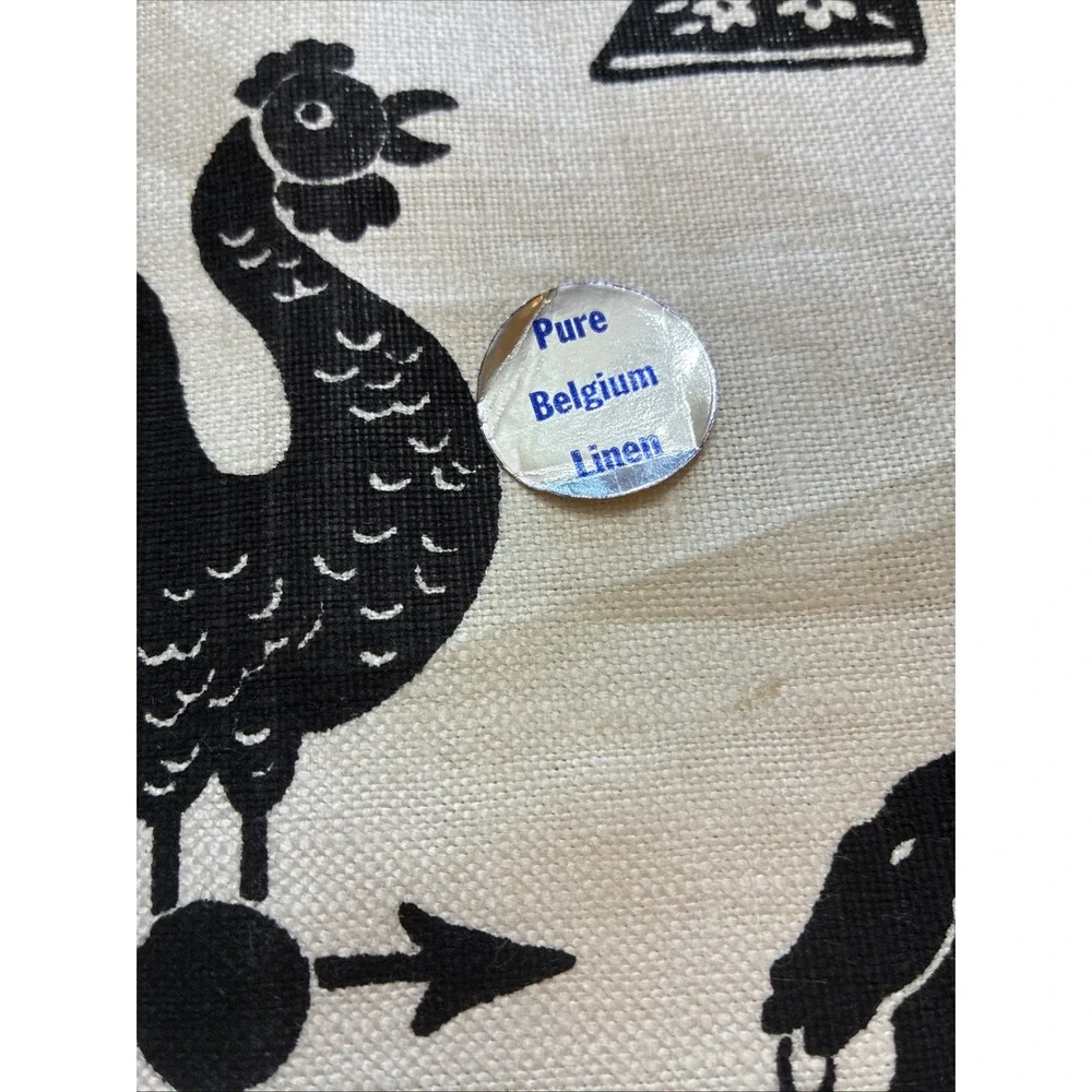 VTG Pure Belgium Linen Kitchen Tea Towel Cream & Black Cottagecore 16x29